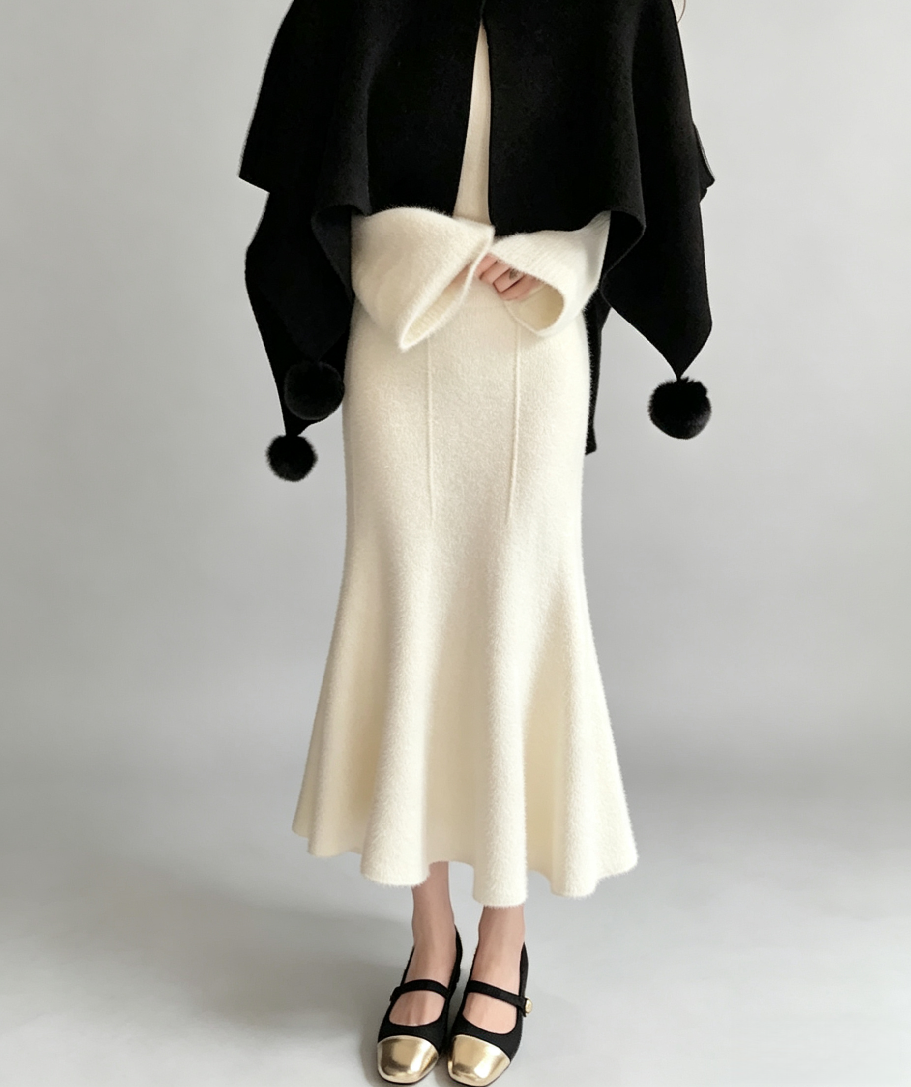 Thick Knit High-Waisted Fishtail Skirt