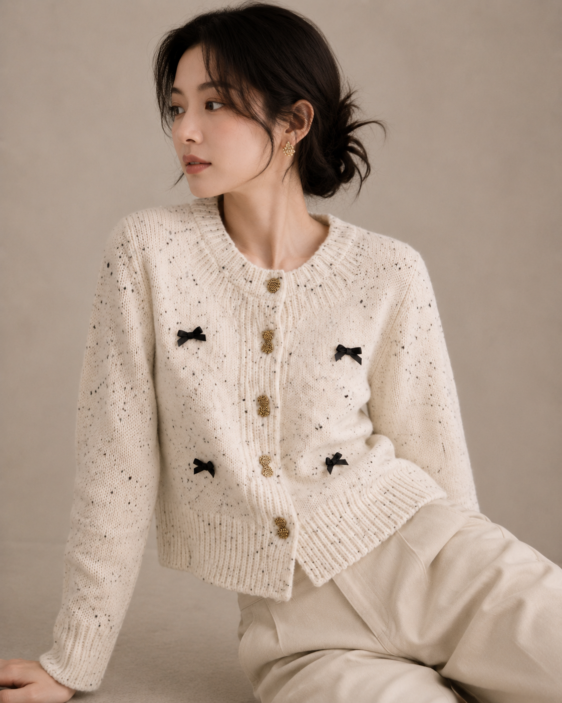 Autumn and Winter Oatmeal Knit Cardigan