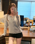 Custom Star-Shaped Rhinestone Button Knit Cardigan