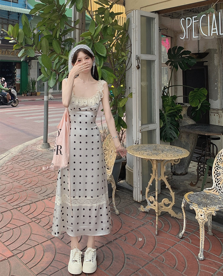 Polka Dot Satin Backless Dress