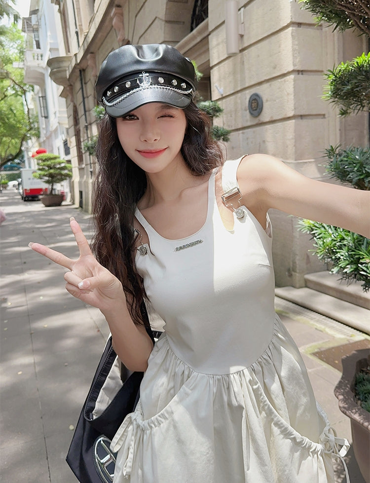 Fitted Waist Spaghetti-Strap A-Line Dress