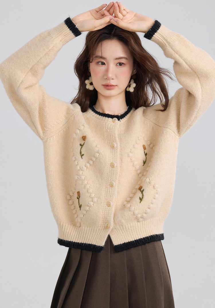 French Cottagecore Thick Knit Cardigan