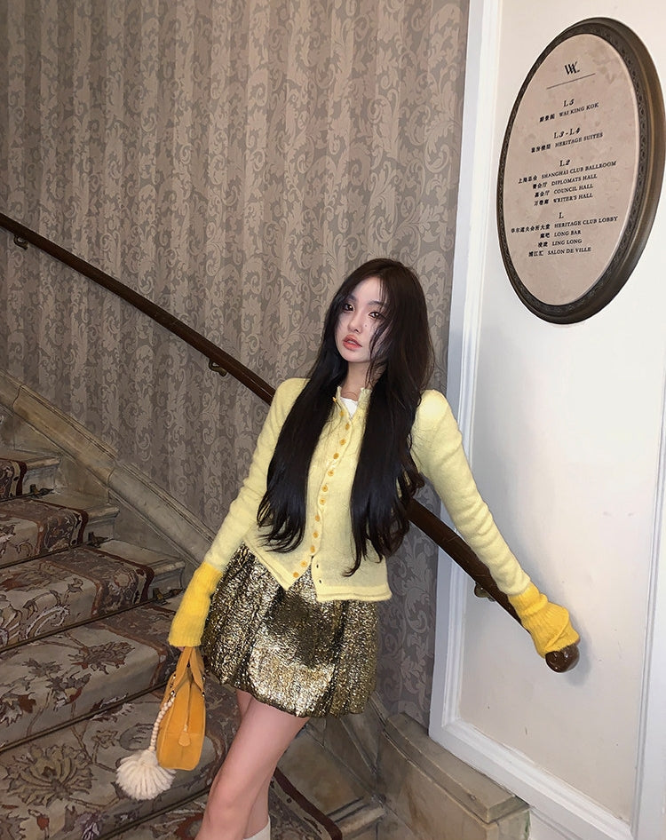 Contrast Wave-Edge Knit Cardigan