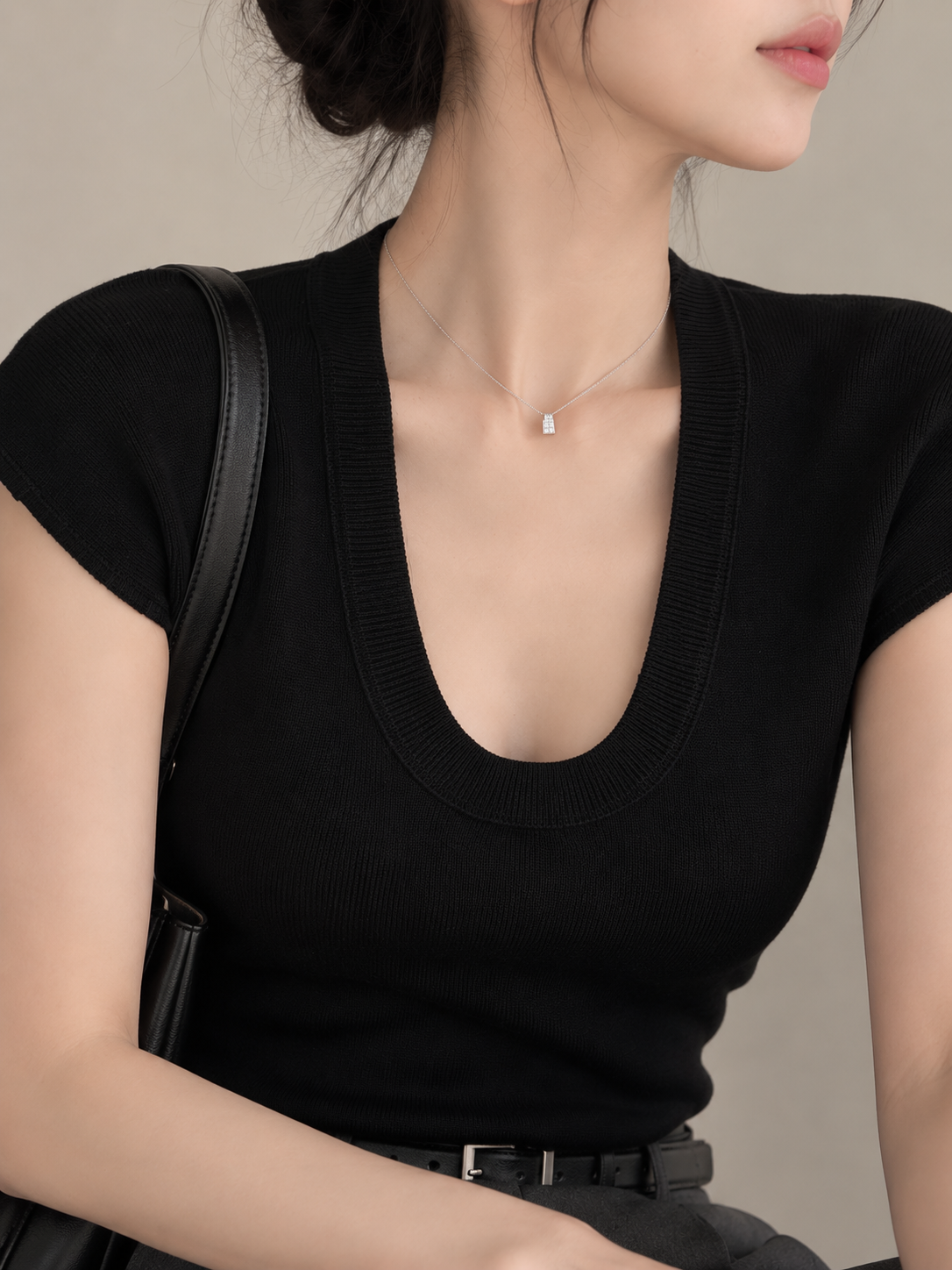 Minimalist Deep U-Neck Knit Top
