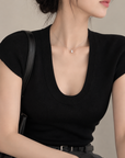 Minimalist Deep U-Neck Knit Top