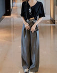 Handcrafted sequin flower tailored pants