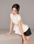Jennie-inspired French semi-high neck ruffle hem knit top