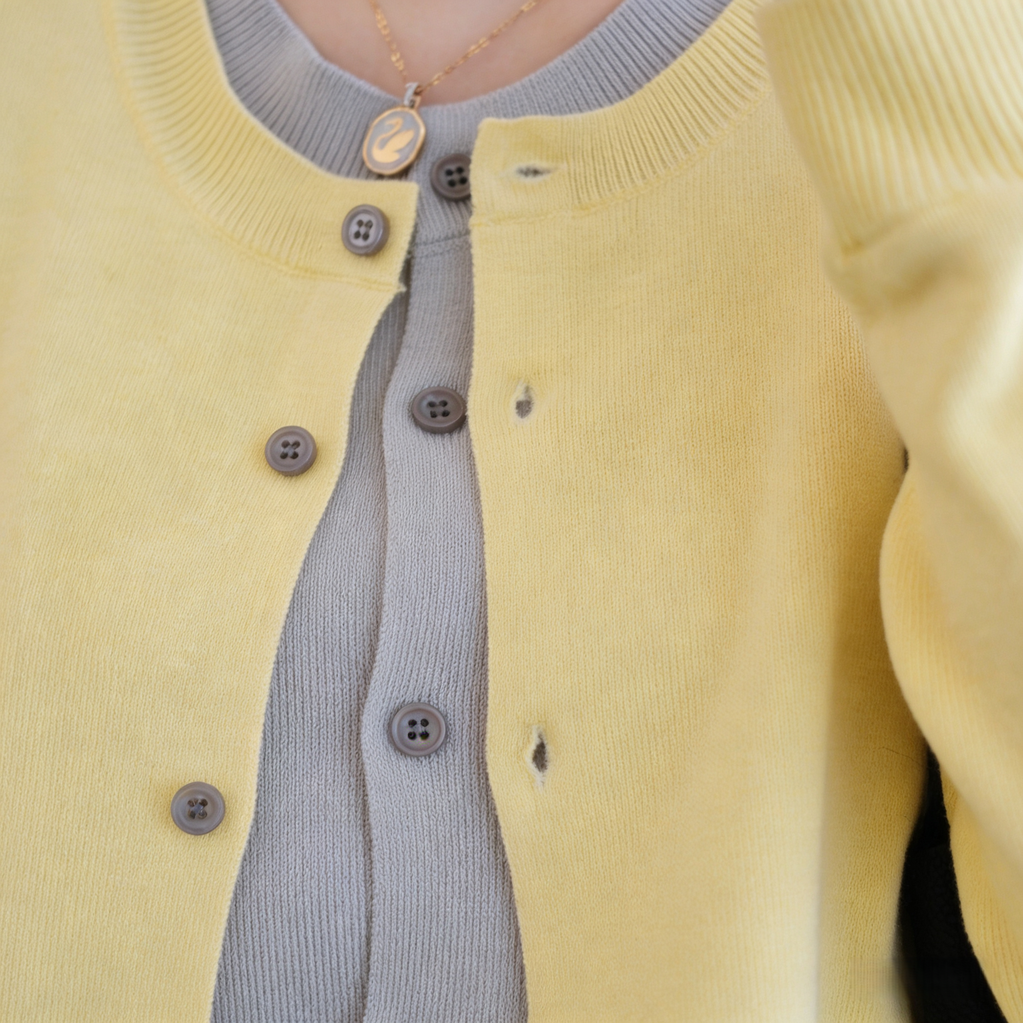 SANDRO cream yellow contrast grey wool cardigan