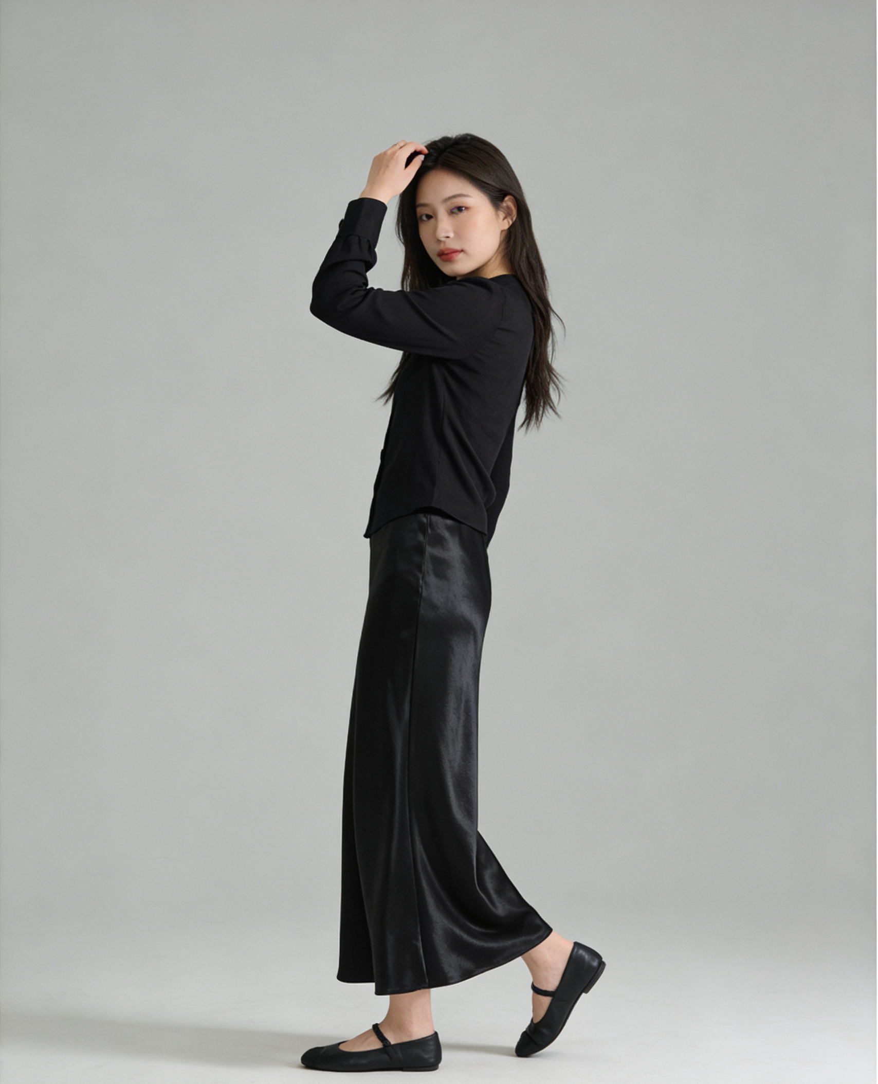 Glazed acetate satin midi skirt