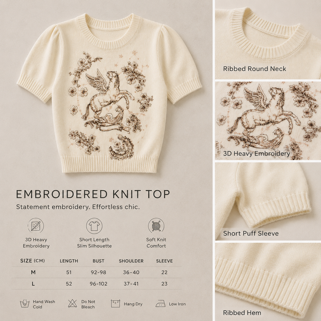 Heavy Embroidered Pegasus Knit Top