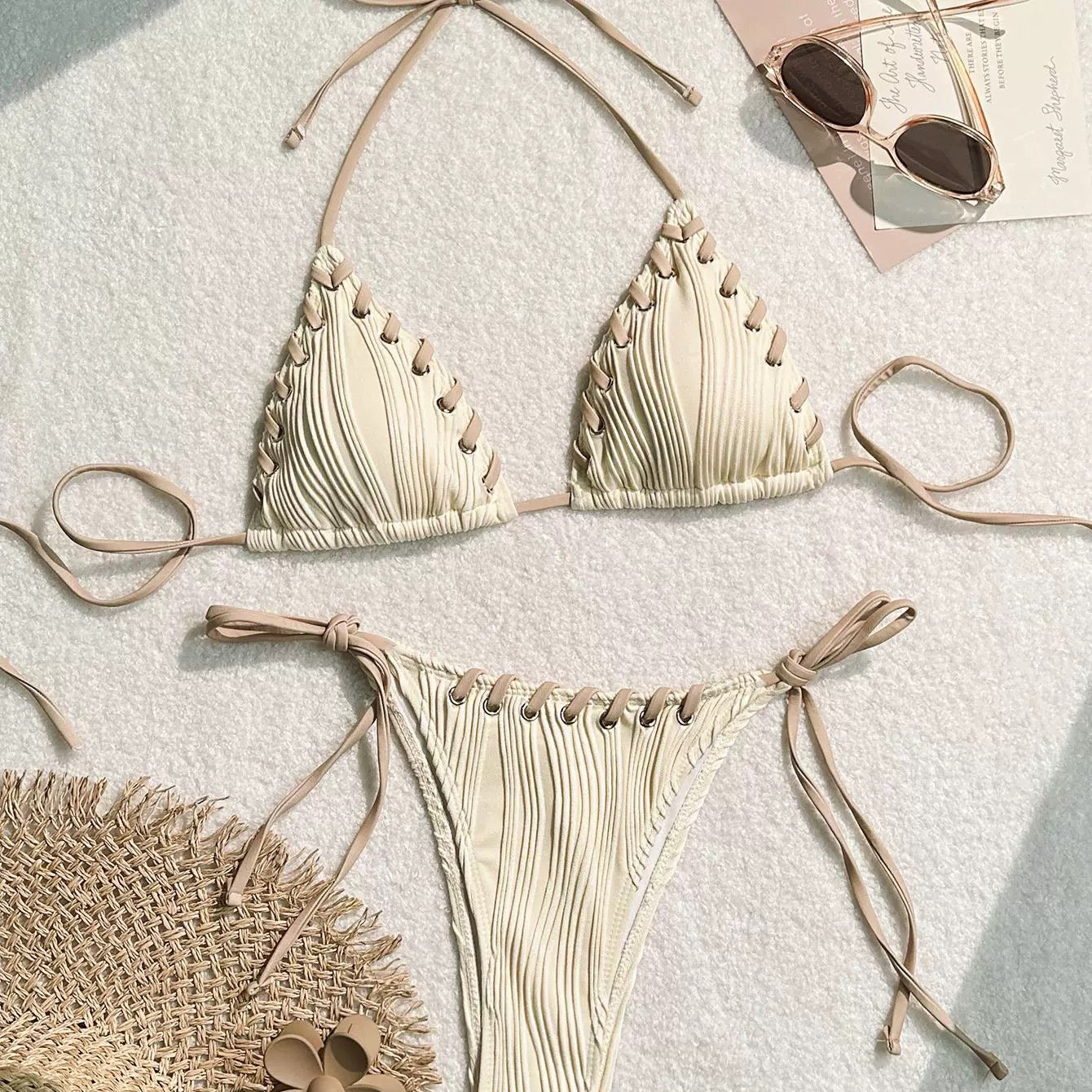 Crochet Hollow-Out Bikini 4-Piece Set
