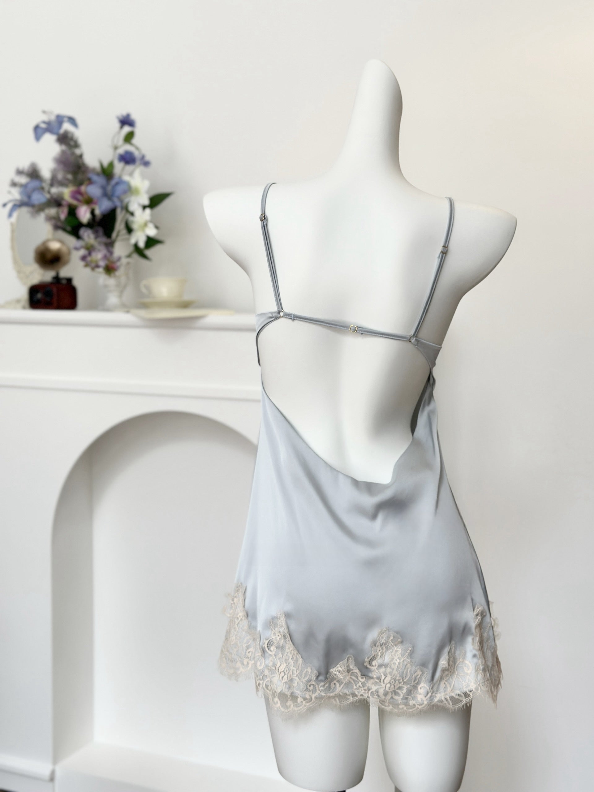 Jacquard Lace Padded Cami Nightdress + Robe Set