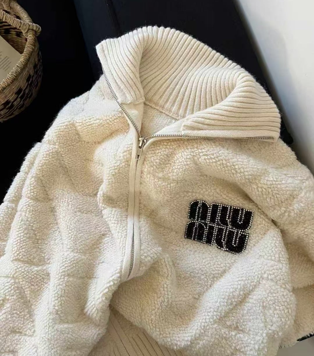 Extra-Thick Mu Style Stand Collar Zip Cardigan