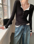 Two-in-One Contrast Long-Sleeve Versatile Layering Tee