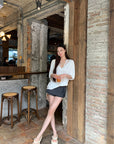 Straight-Shoulder Lace Faux Two-Piece Loose TEE