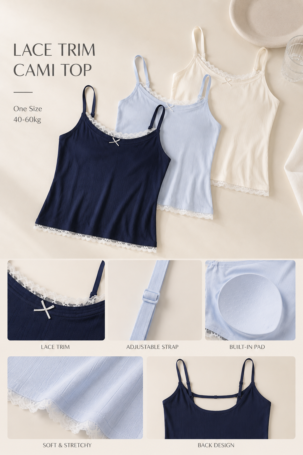 Three-Color Slim Fit Camisole