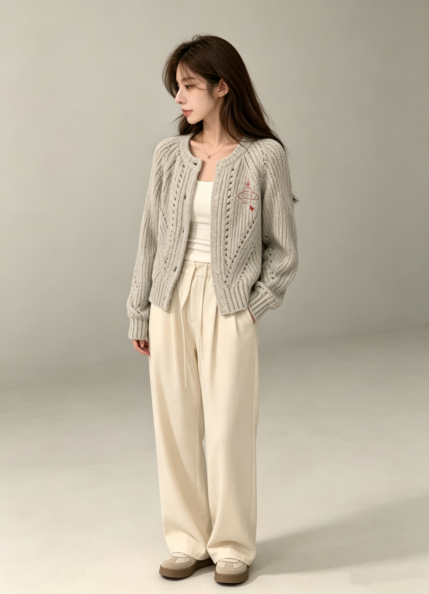 Orb Embroidered Heavy Knit Cardigan