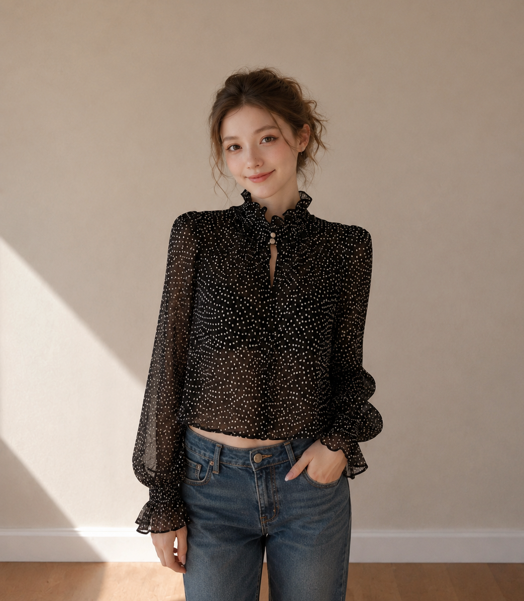 Korean Vintage Polka Dot Chiffon Blouse