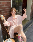 Korean-Style Sweet Pink Striped Shirt