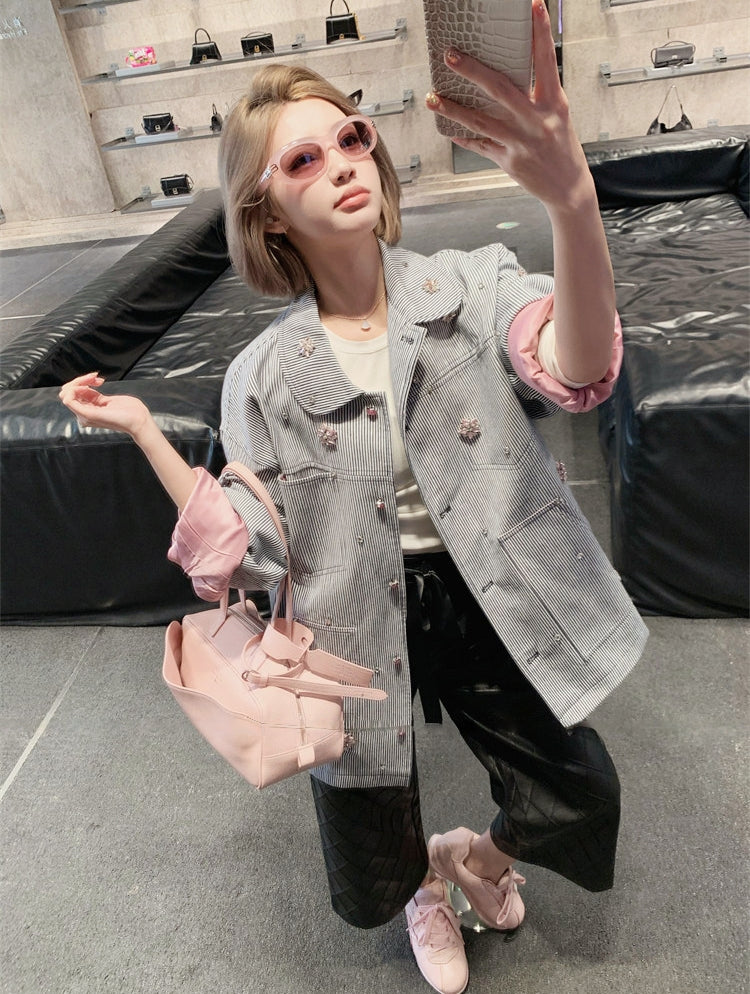 Hand-Embellished Rhinestone Stripe Jacket
