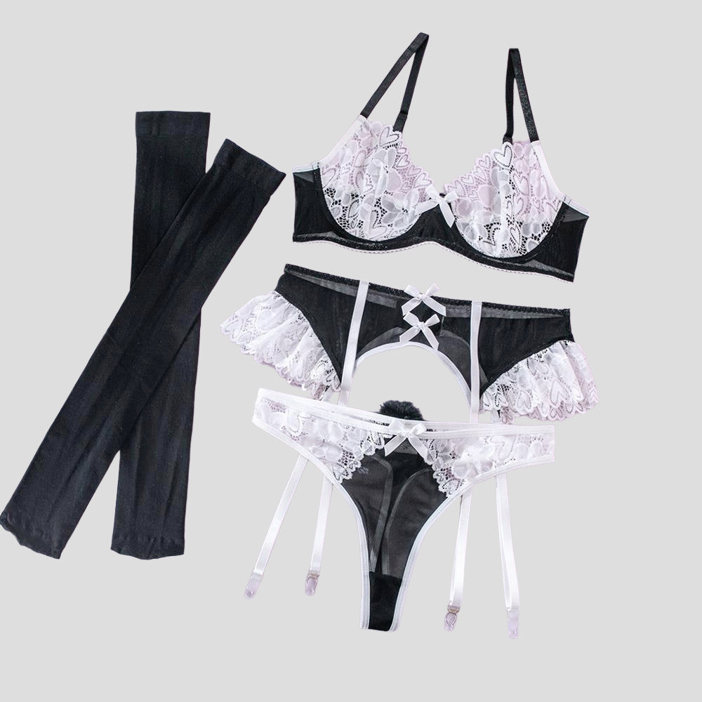 European and American Sexy WIREFREE Lace Lingerie Set (with Stockings)