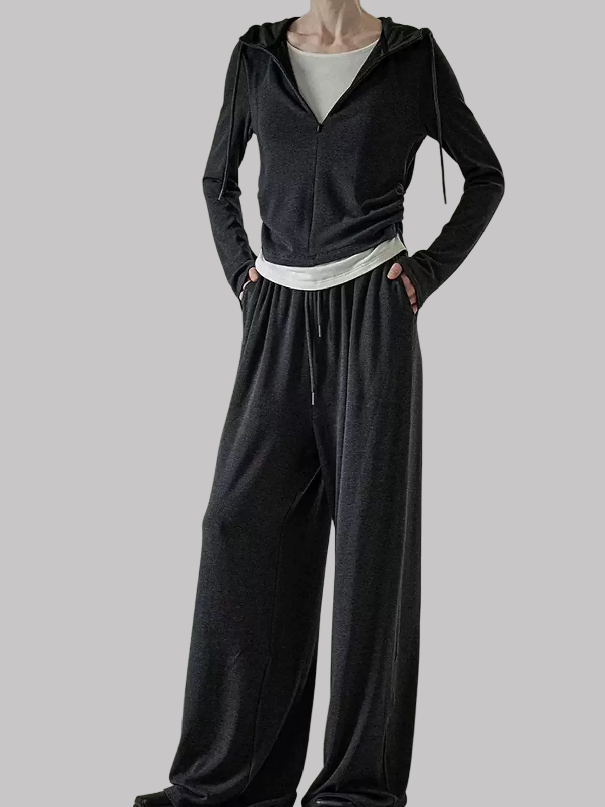 Cashmere hooded faux two-piece set