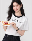 ELLE French-Style Crewneck Contrast Cotton Tee