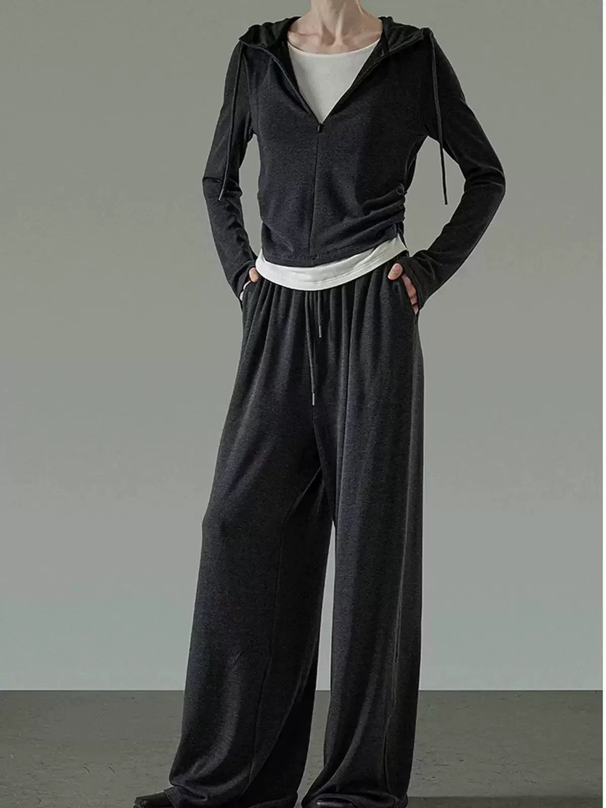 Cashmere hooded faux two-piece set