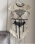 Lace-Trim Sheer Bodysuit