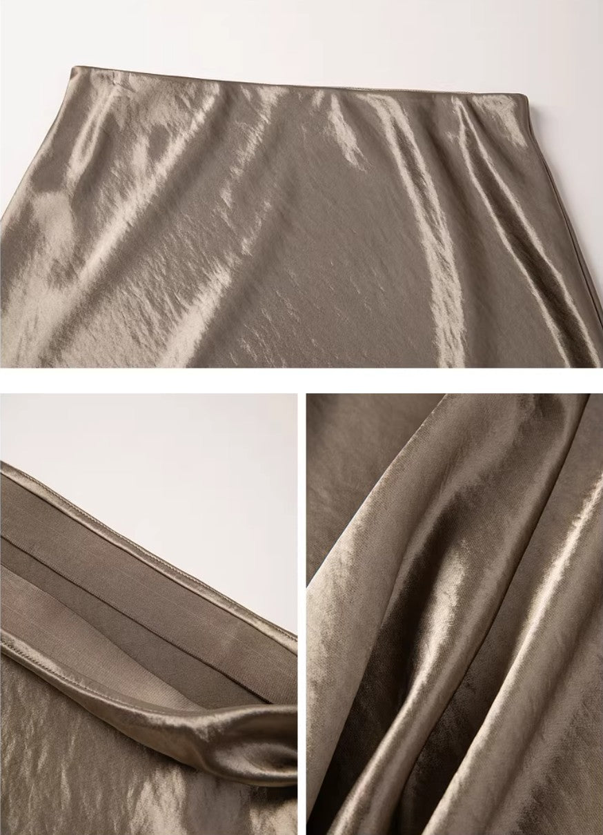 Glazed acetate satin midi skirt