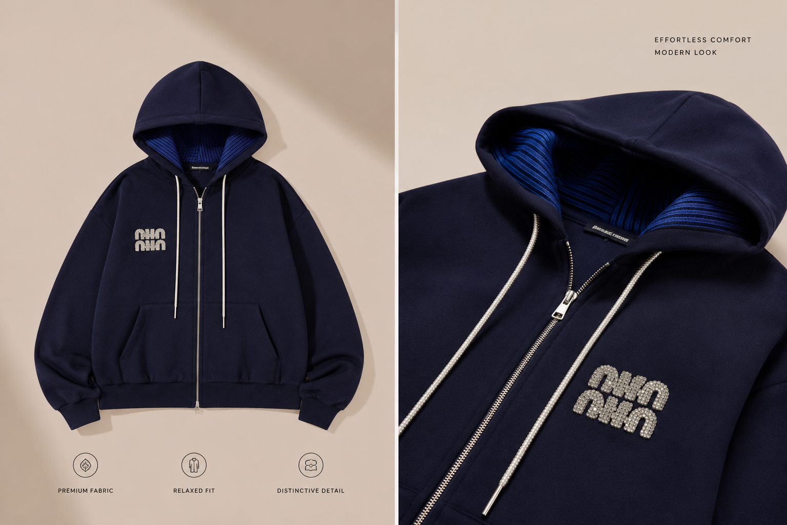 Rhinestone Logo Hooded Lounge Set