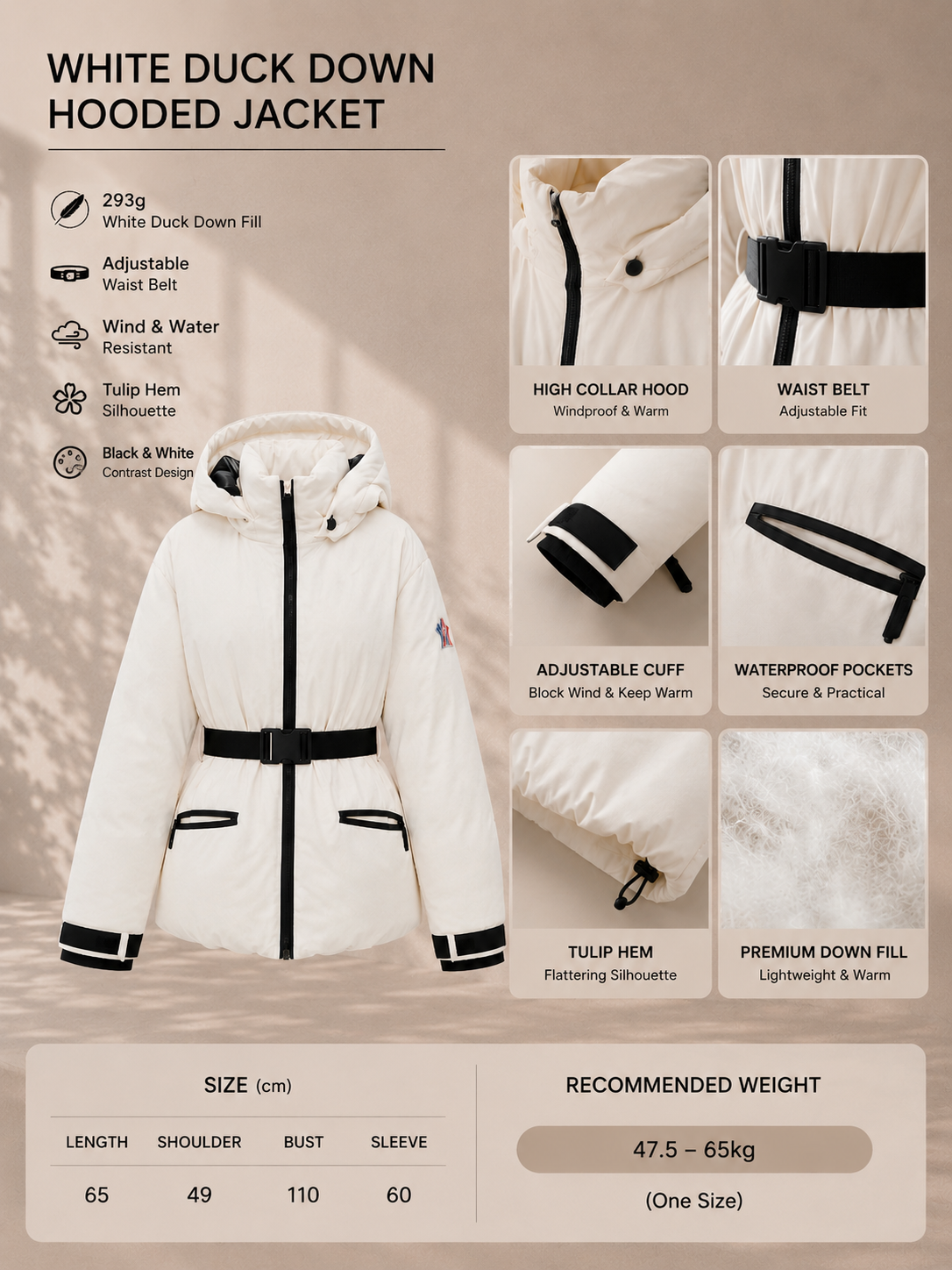 White Duck Down Hooded Jacket