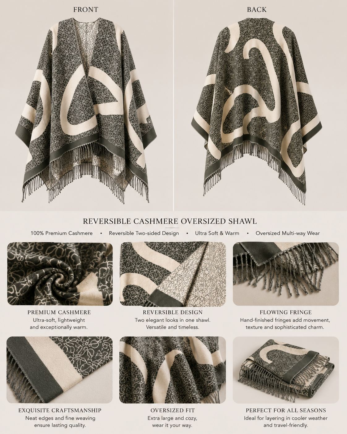 Oversized Double-Sided Cashmere Fringe Wrap