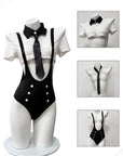 Open-Bust Secretary Style One-Piece Lingerie (with Stockings or Fishnets)