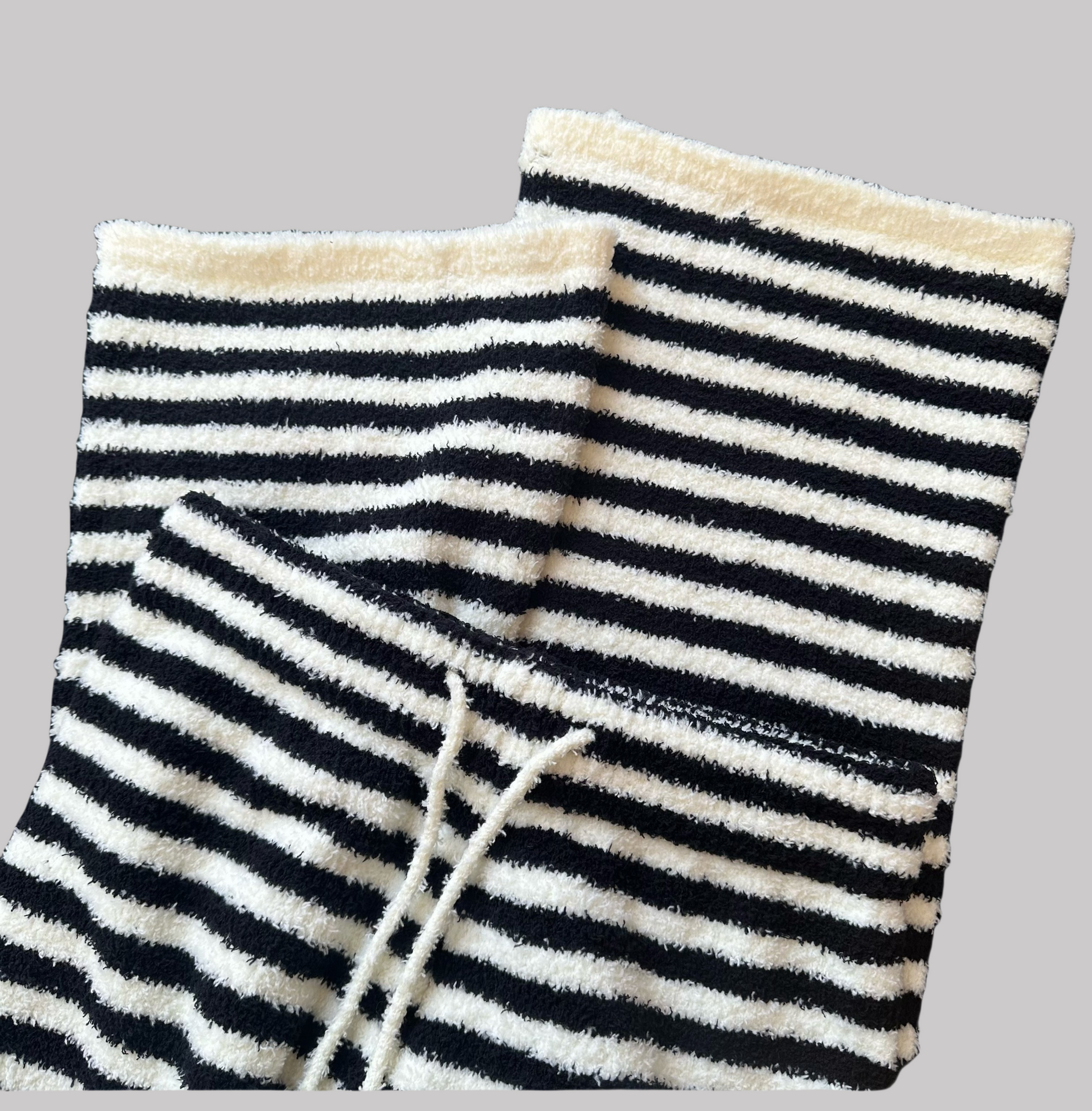 Upgraded Black &amp;amp; White Striped Flannel Loungewear Set