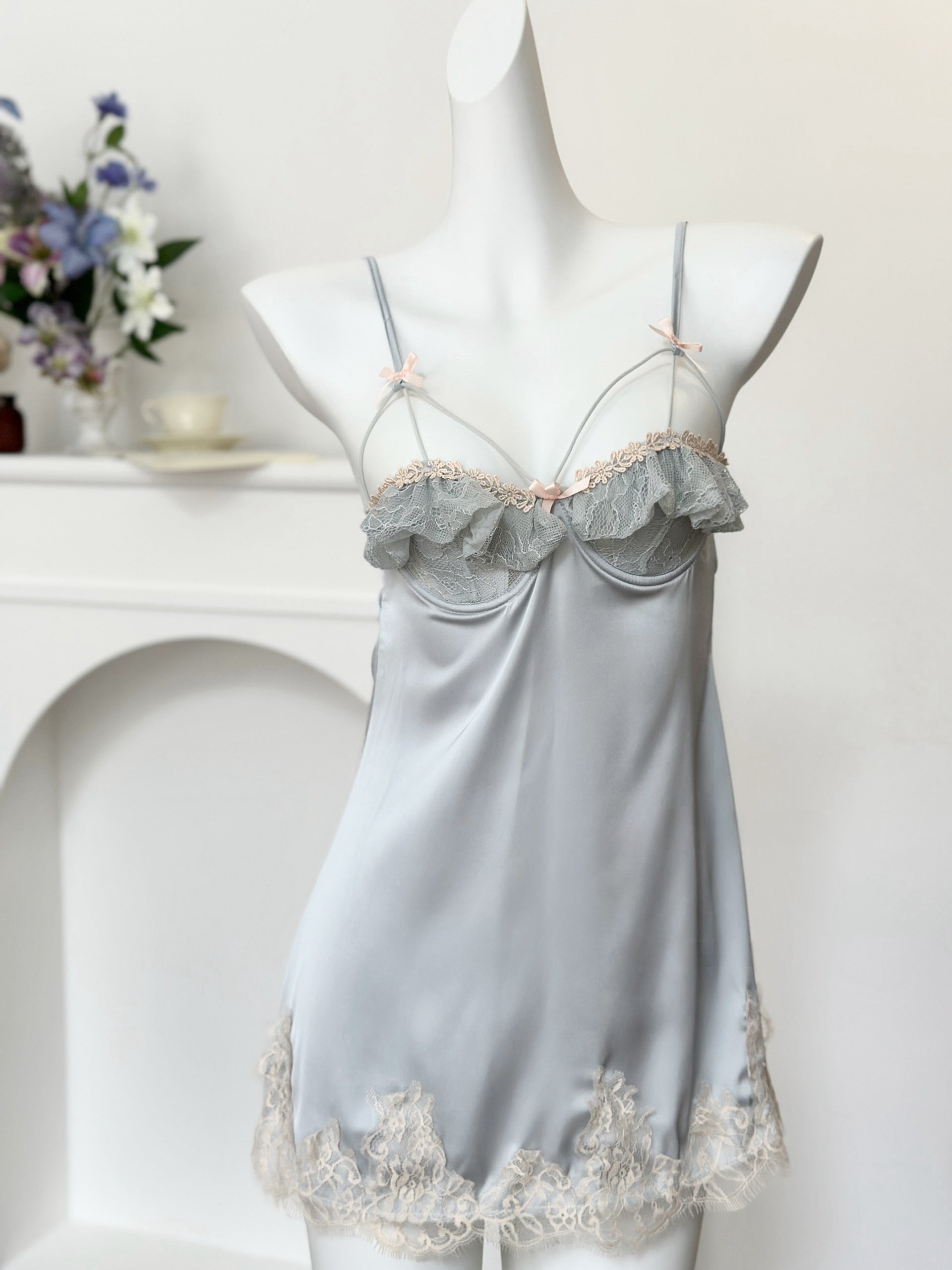 Jacquard Lace Padded Cami Nightdress + Robe Set