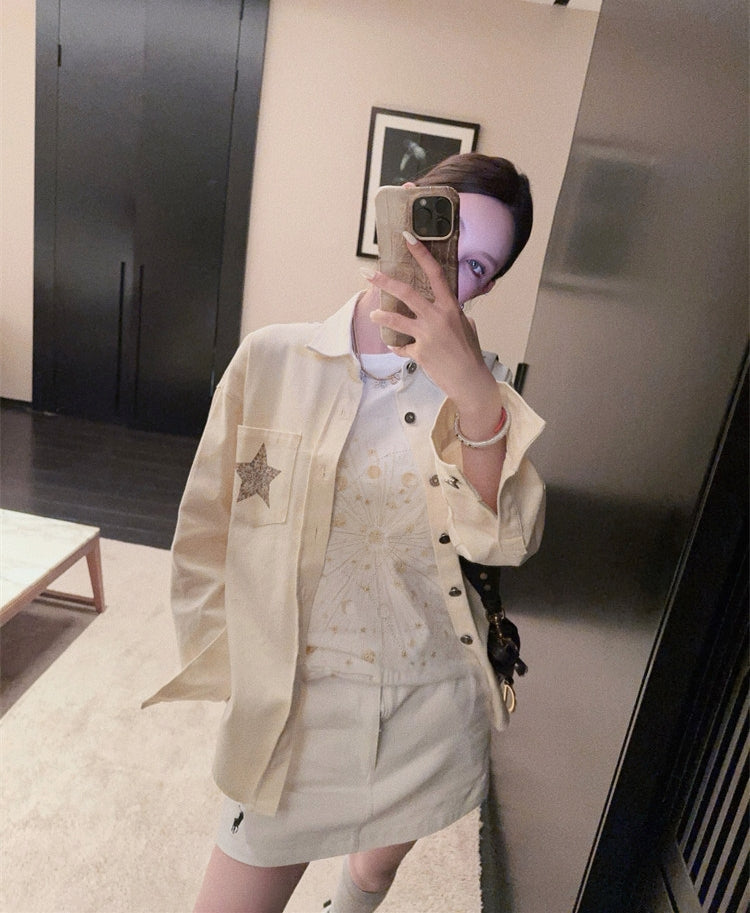Dixr printed cotton denim shirt