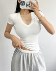 Slim-Fit V-Neck Pure Cotton Short Sleeve TEE