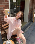 Korean-Style Sweet Pink Striped Shirt