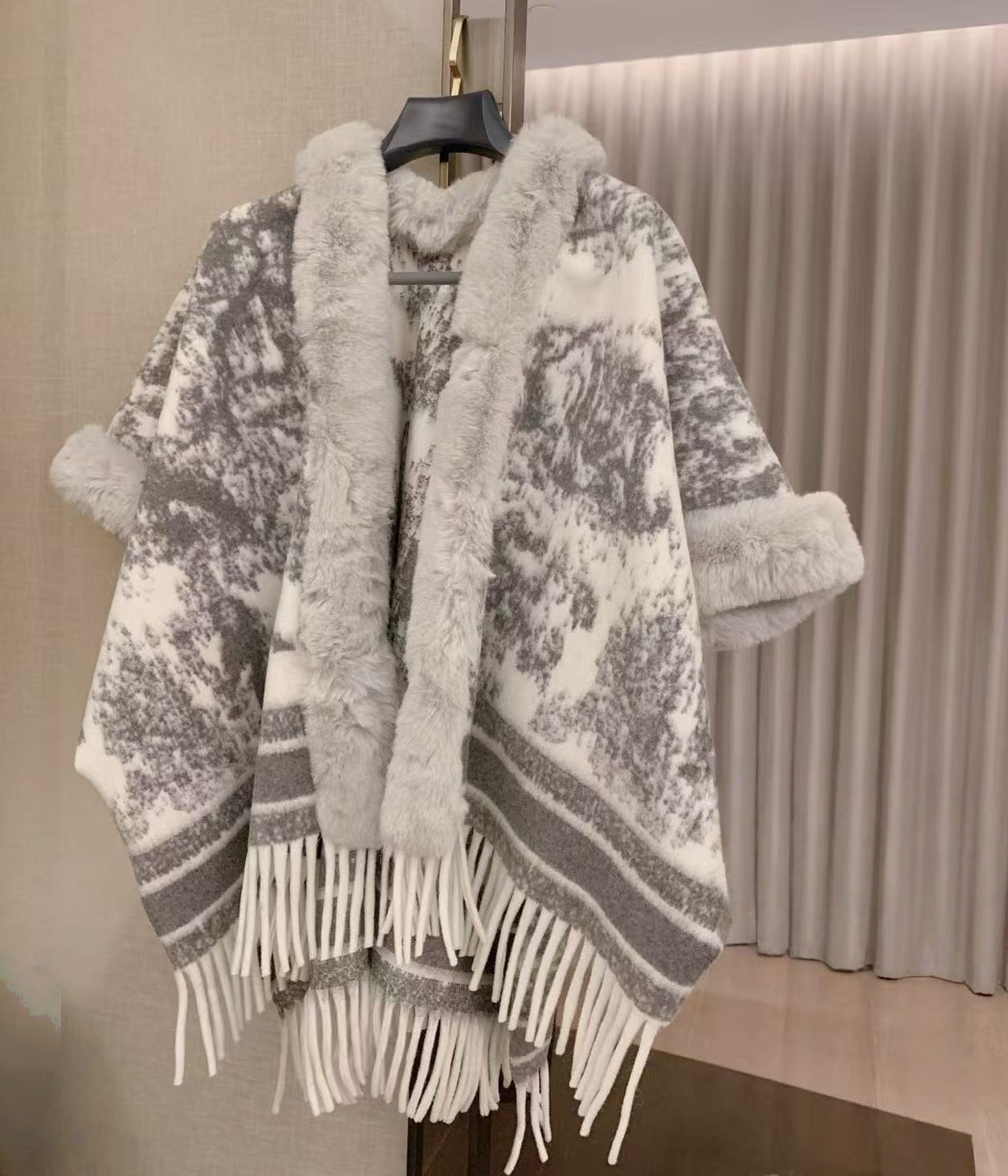 Faux Fur Trimmed Cape Coat