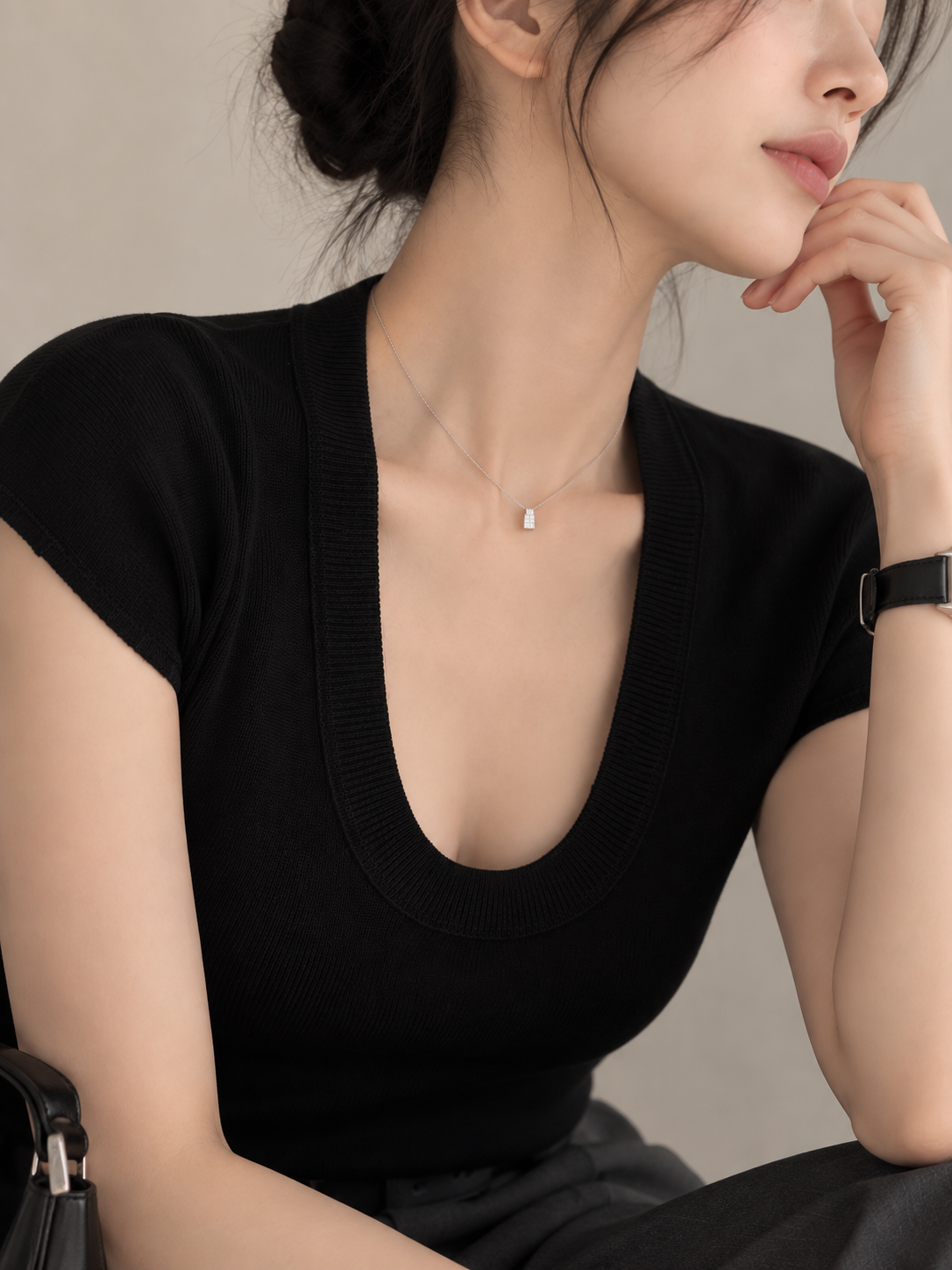 Minimalist Deep U-Neck Knit Top