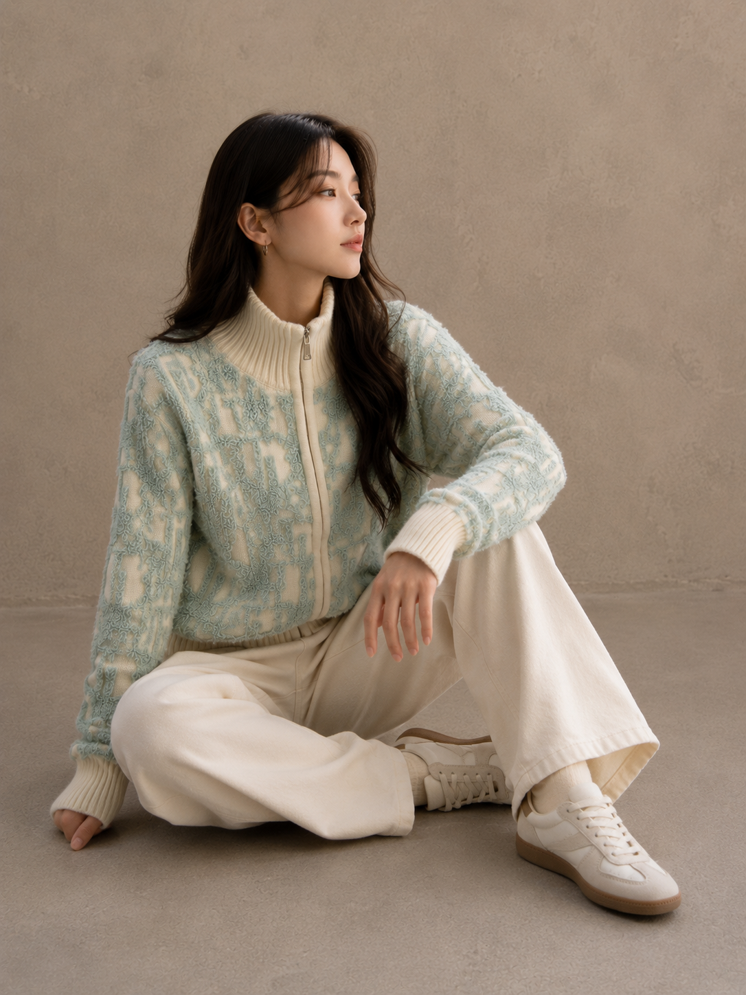 Letter Jacquard Wool Thick Jacket