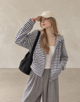 Korean-Inspired Blue Striped Hooded Zip-Up