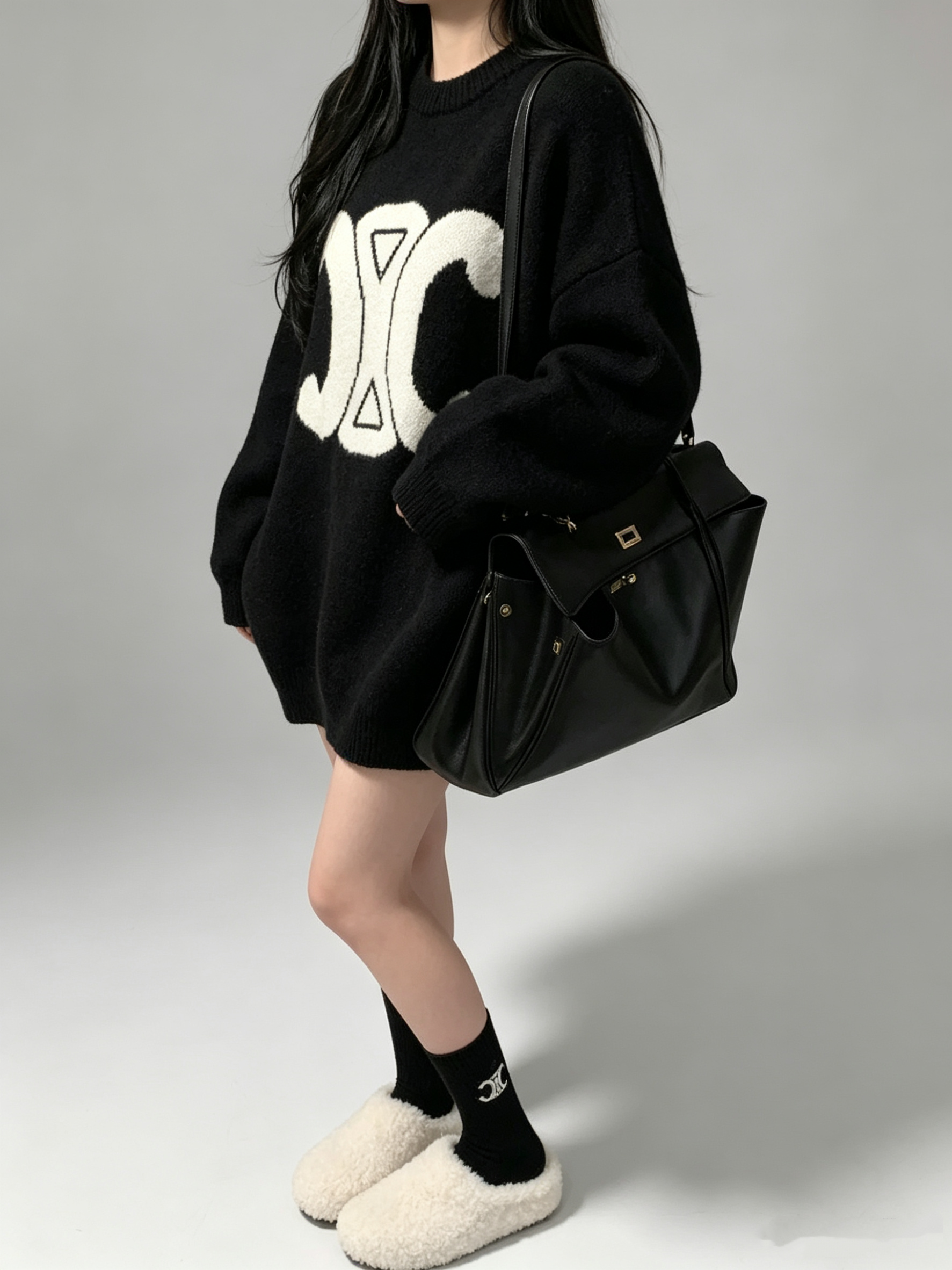 Triomphe Contrast Logo Knit Sweater with socks