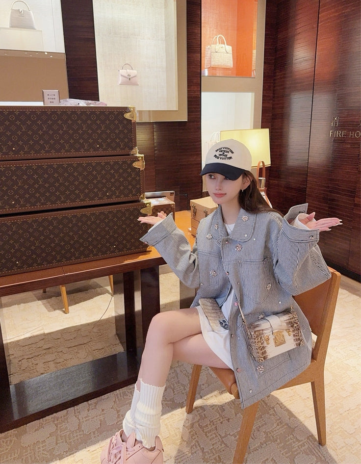 Hand-Embellished Rhinestone Stripe Jacket