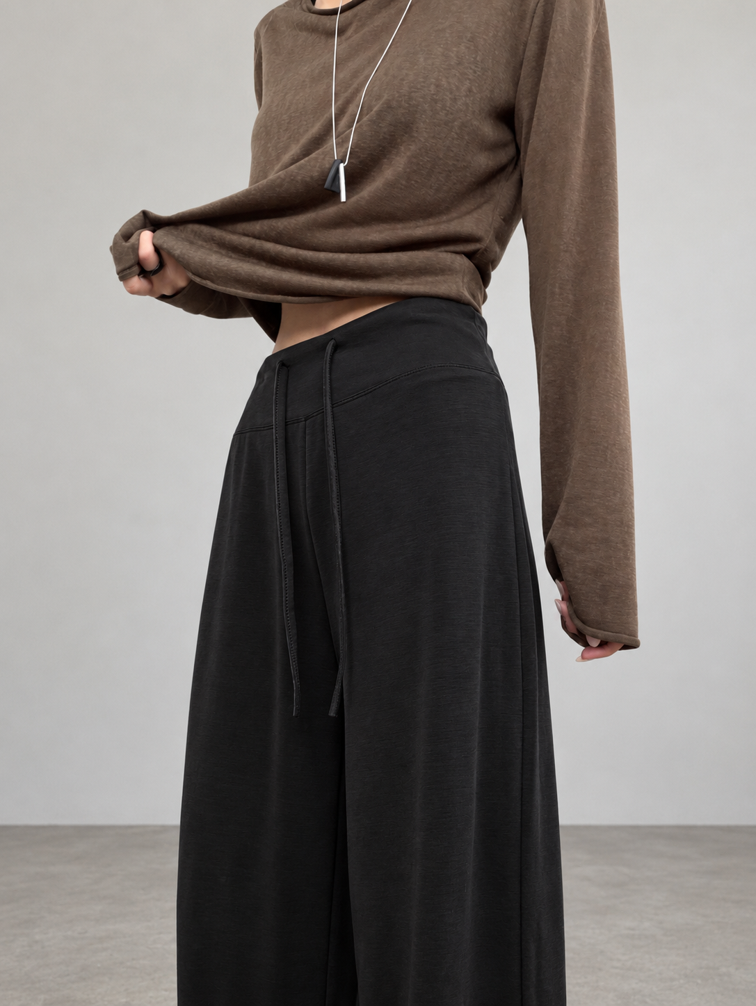 Soft, fluid wide-leg trousers with a comfortable wide waistband.