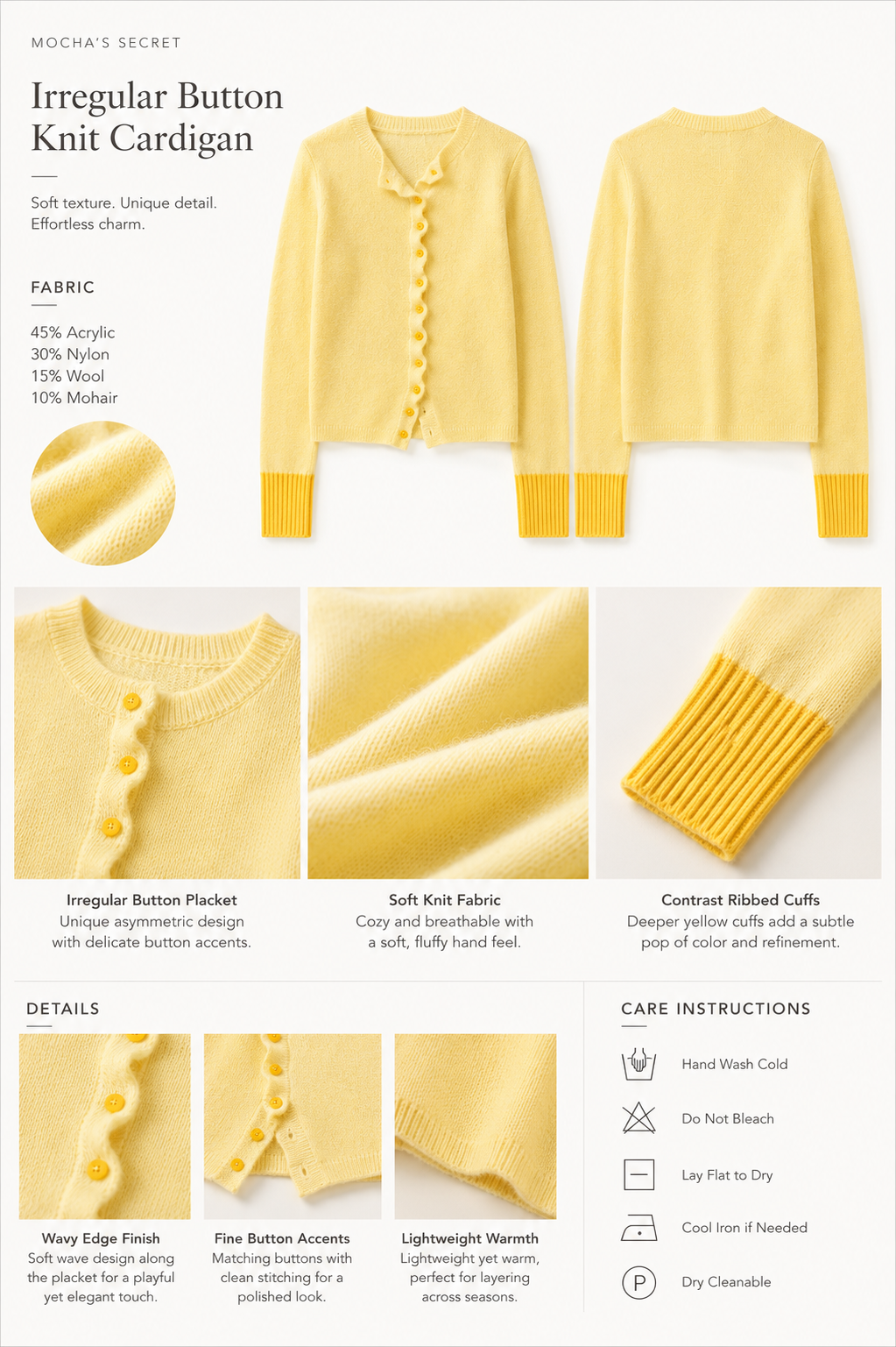 Contrast Wave-Edge Knit Cardigan