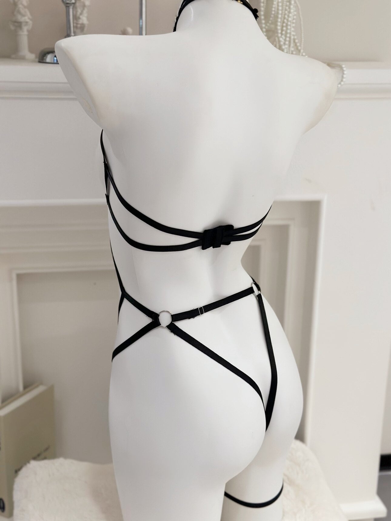 Black Sheer Mesh Halter Tie Lingerie