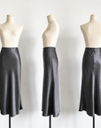 Glazed acetate satin midi skirt（charcoal grey）