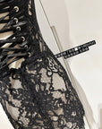 Fishbone Waist-Cinching Lace Sexy Little Black Dress